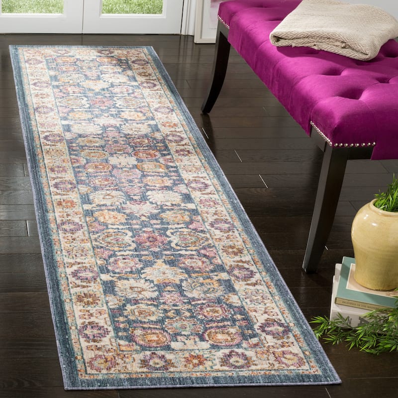 SAFAVIEH Illusion Brooke Vintage Boho Oriental Viscose Rug with - 2'3" x 8' Runner - Blue/Creme