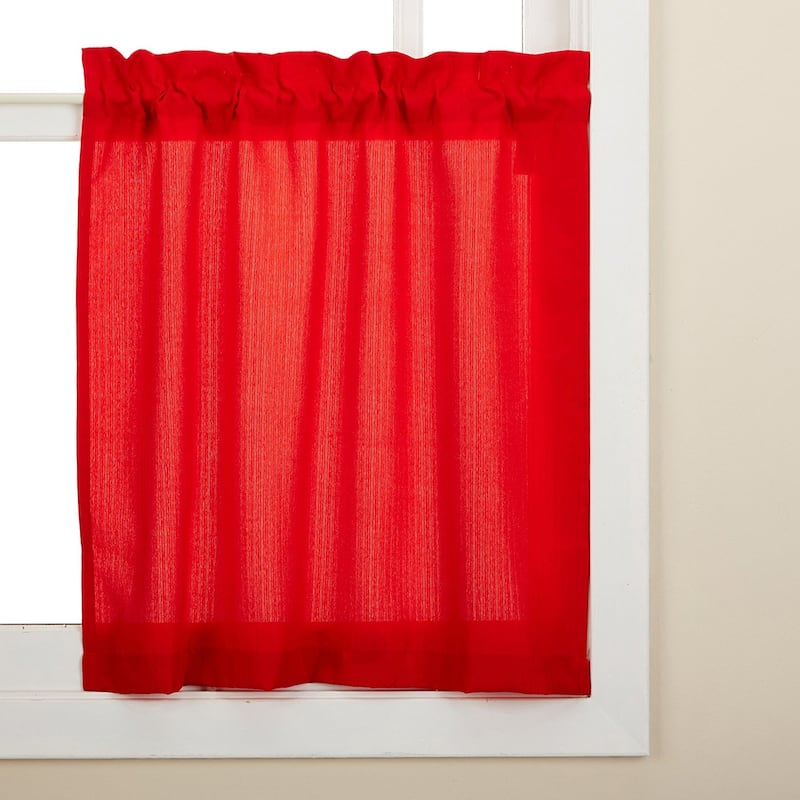 Opaque Ribcord Kitchen Curtain Pieces - Tiers/ Valances/ Swags - 24" Tier Pair - Red