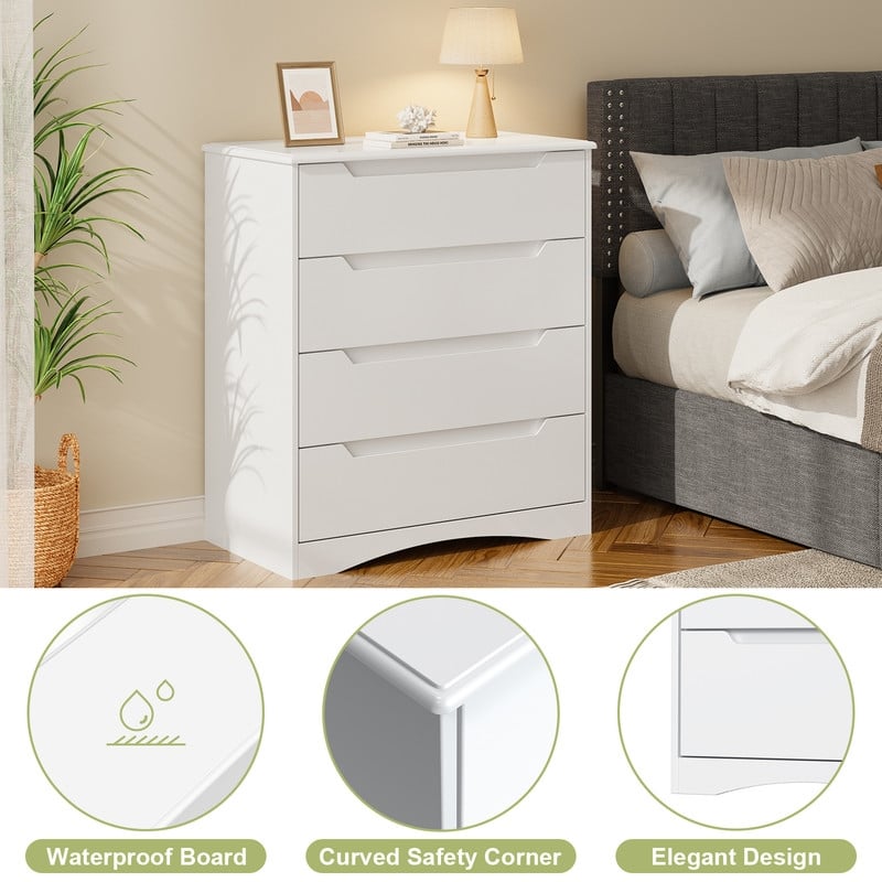 4 Drawer Dresser Chest of Drawers White for Bedroom, Modern Vertical Storage Dressing Table