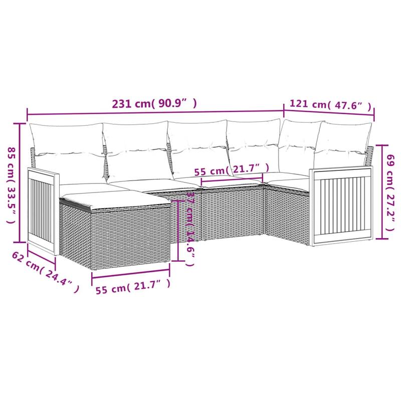 vidaXL Patio Sofa Set with Cushions Outdoor Conversation Furniture Poly Rattan