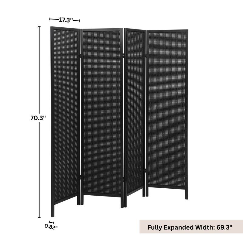 Roundhill Furniture Inkwell 4-Panel Bamboo Room Divider, Folding Portable Partition Screen