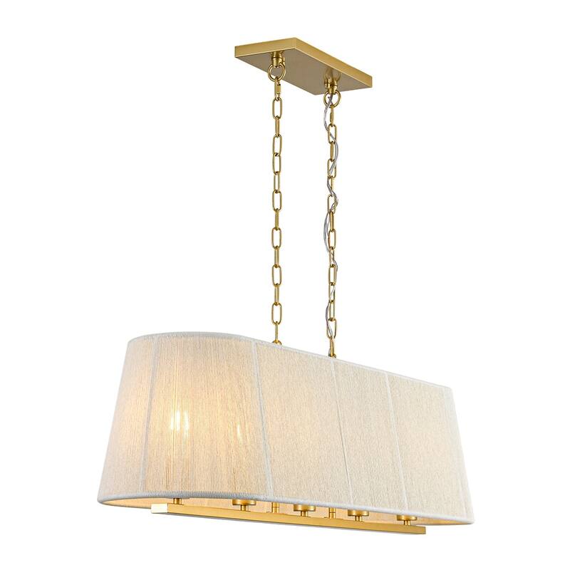 Woven Ivory String Cage 5-Light Linear Kitchen Island Chandelier