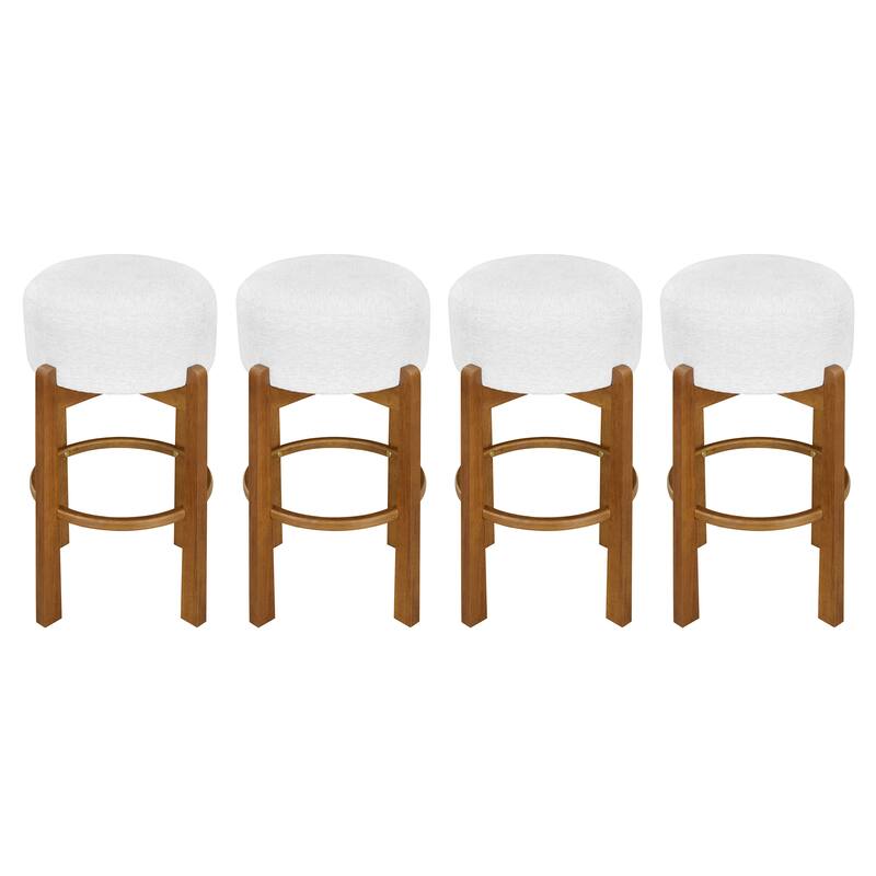 Roomfitters Vera Indoor Wooden Barstools with Round Ivory Seat, Light Walnut Finish - Set of 4