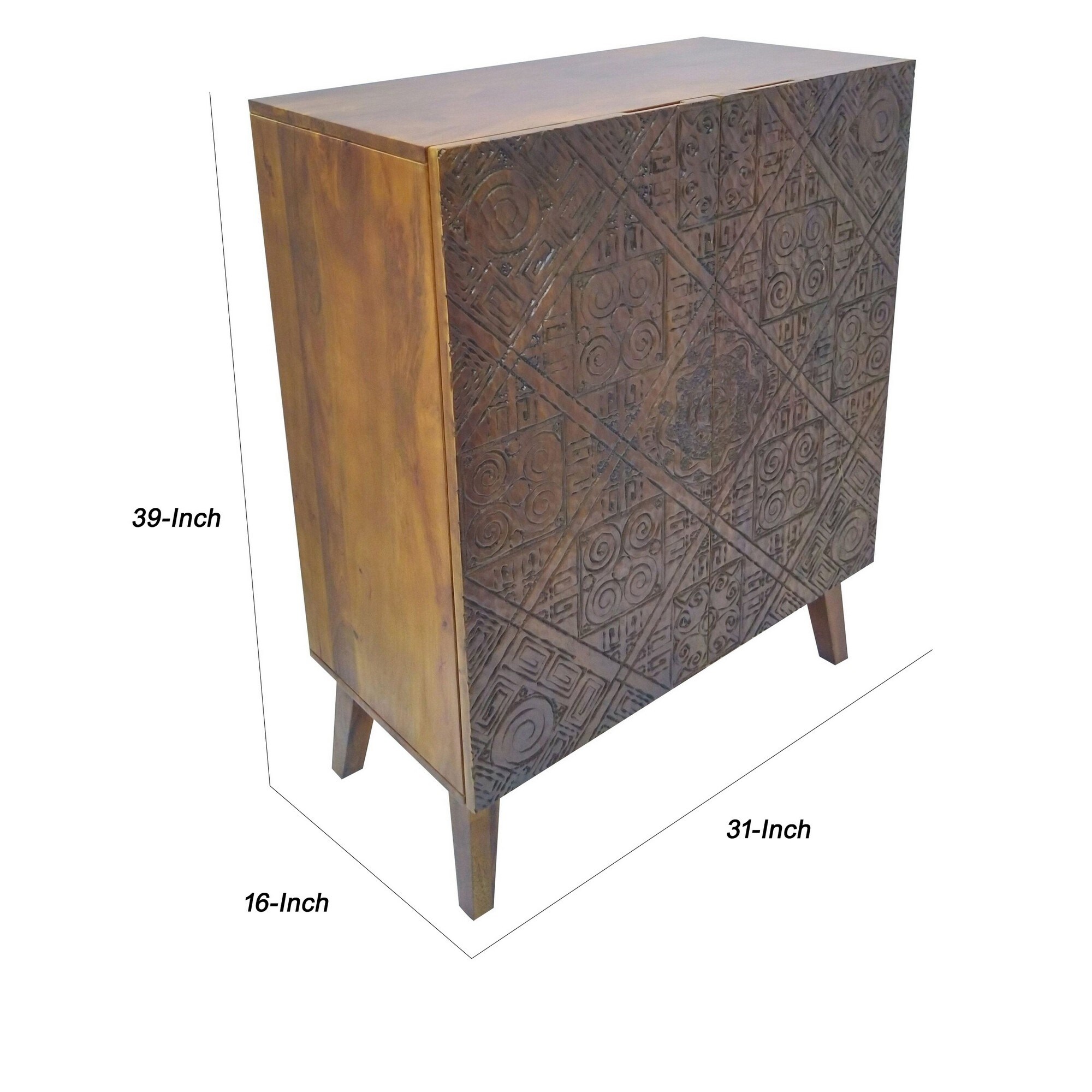 Shop Geometric Engraved 2 Door Wooden Cabinet With Tapered Legs