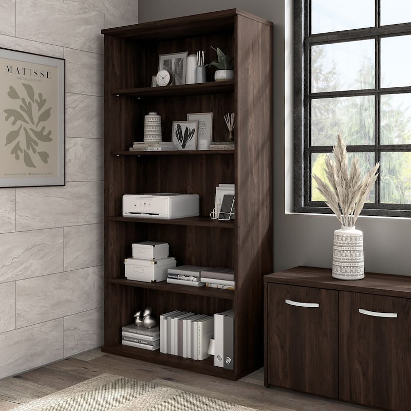 Hybrid Tall 5 Shelf Bookcase by Bush Business Furniture - Black Walnut