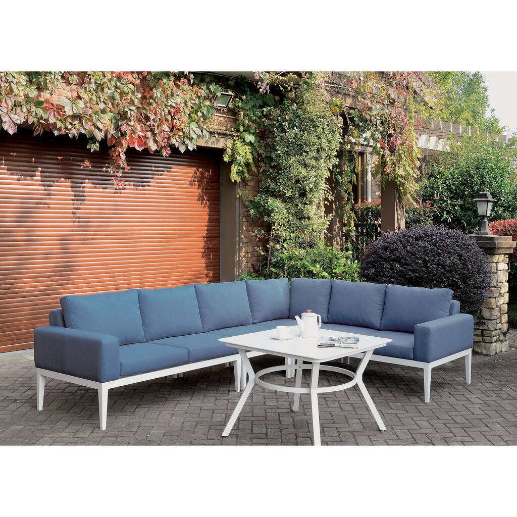 Tarm Contemporary Blue Metal Padded Sectional by Furniture of America