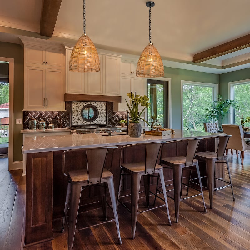 Ravy Farmhouse 1-Light Rattan Pendant Coastal Kitchen island Light for Dining Room Foyer Porch - Dia. 14.17" x H 16.5"