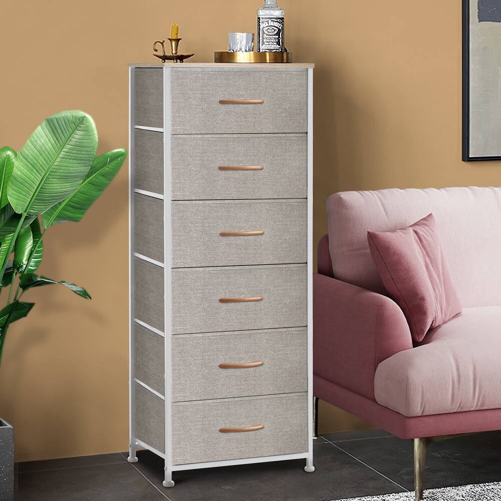 6 Drawers Chest - Vertical Storage Tower Steel / Wood / Fabric Dresser