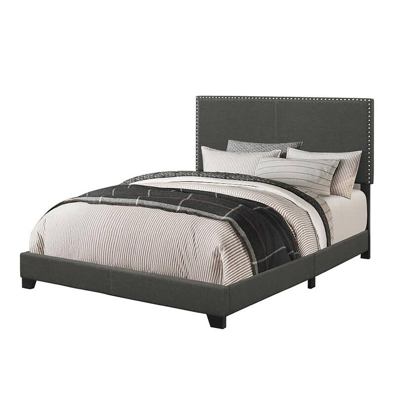 Charcoal Full Bed with Nailhead Trim and Black Wood Legs