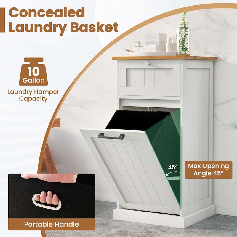 Costway Laundry Cabinet Freestanding Tilt Out Laundry Hamper with - See Details