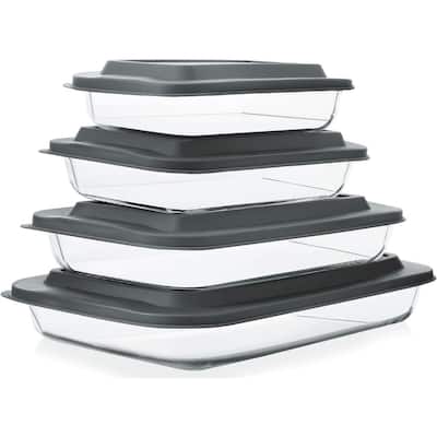 8-Piece Deep Glass Baking Dish Set with Grey Plastic Lids