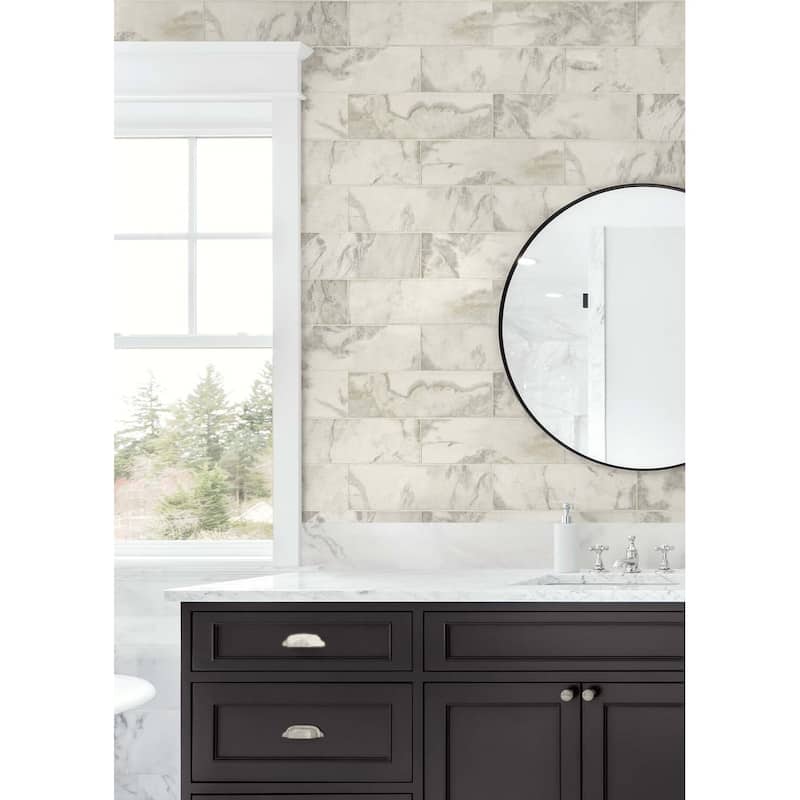 Seabrook Designs Faux Marble Tile Unpasted Wallpaper