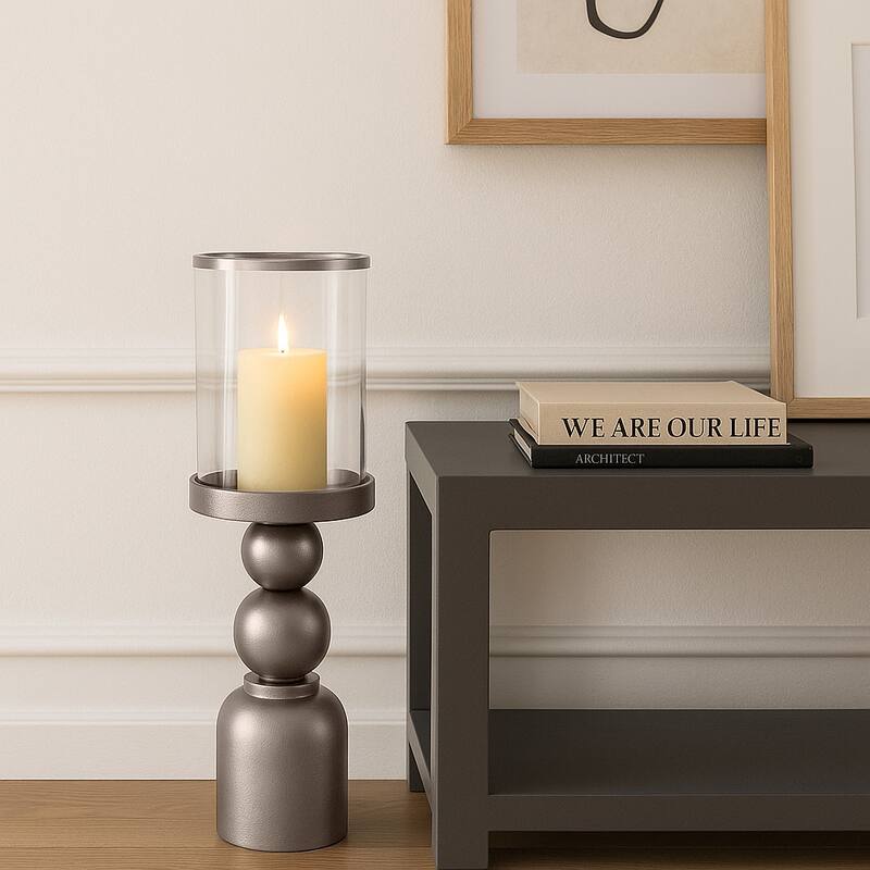 Aluminum Glass Floor Candle Holder Elegant Removable Hurricane
