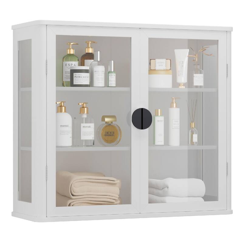 Modern Wall-Mounted Storage Cabinet with Tempered Glass Doors - White & Black