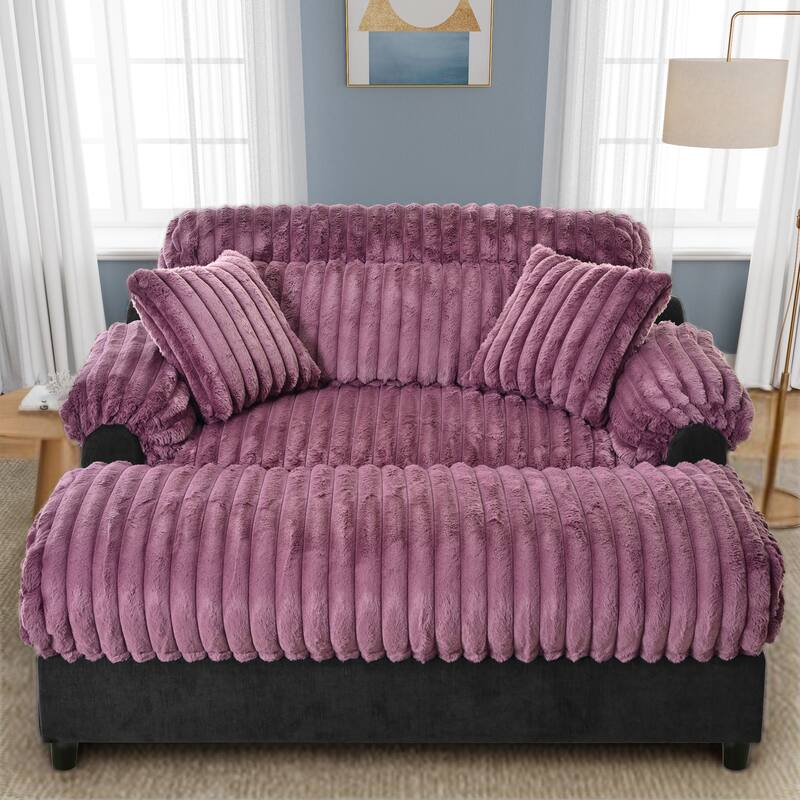 Modern Oversized Chaise Lounge Sofa for Living Room, 65.25" Cloud Sleeper Sofa Plush Faux Fur Sofa Couch with 2 Pillows