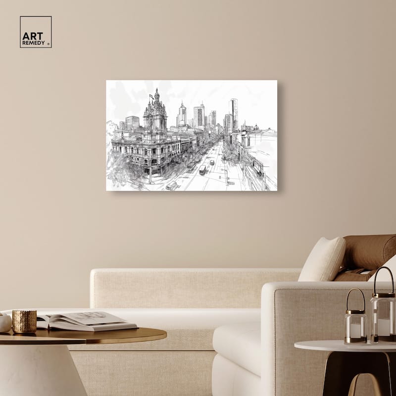 Collins Street Sketch Canvas by Art Remedy, Gallery Wrapped