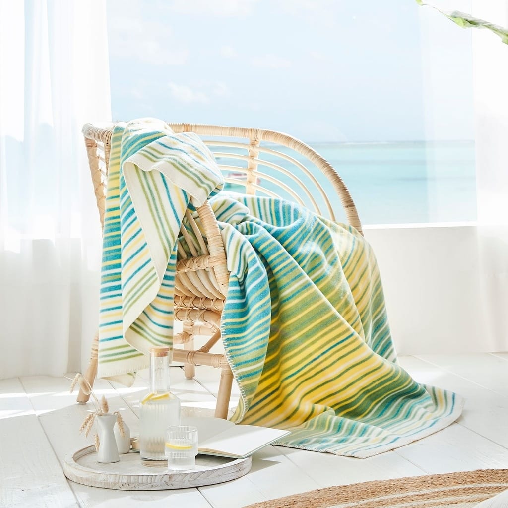 IBENA Tropical Green Yellow Striped Throw Blanket 'Makawao'
