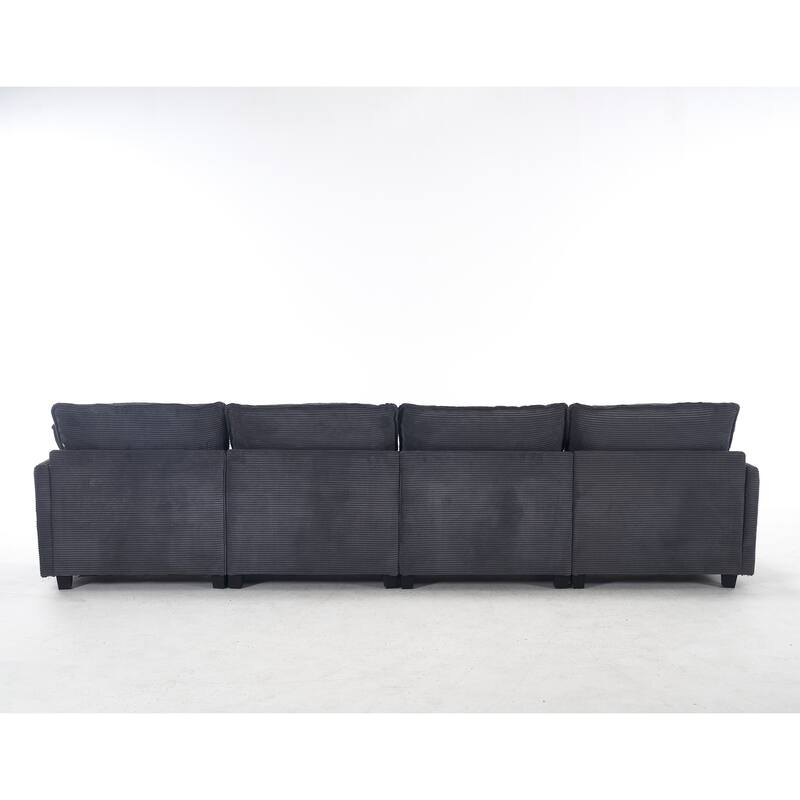 New Oversized Modular Velvet U-Shaped 4-Seat Sofa with 2 Ottoman and 2 Lumbar Pillow for Living Room, Dark Gray