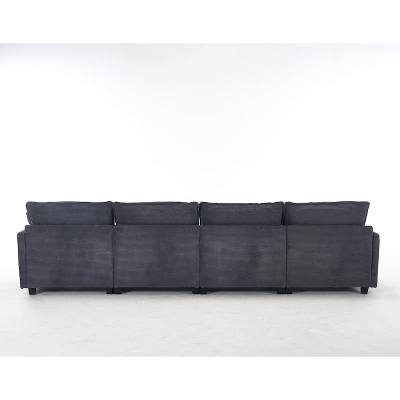 Oversized Modular Deep Seat Couch with Chaise, U-shaped Sectional Sofa with 2 Ottomans, 2 Lumbar Pillows and Double Cushions