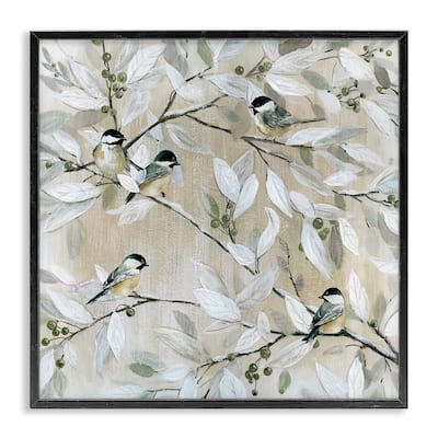 Stupell Chickadee Birds on Tree Branches Soft Berry Fruits Framed Wall Art
