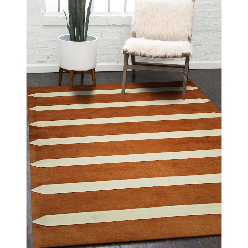 Rust Transitional Stripe Modern Tufted Area Rug - Elegant and Timeless Design - 5' x 8'