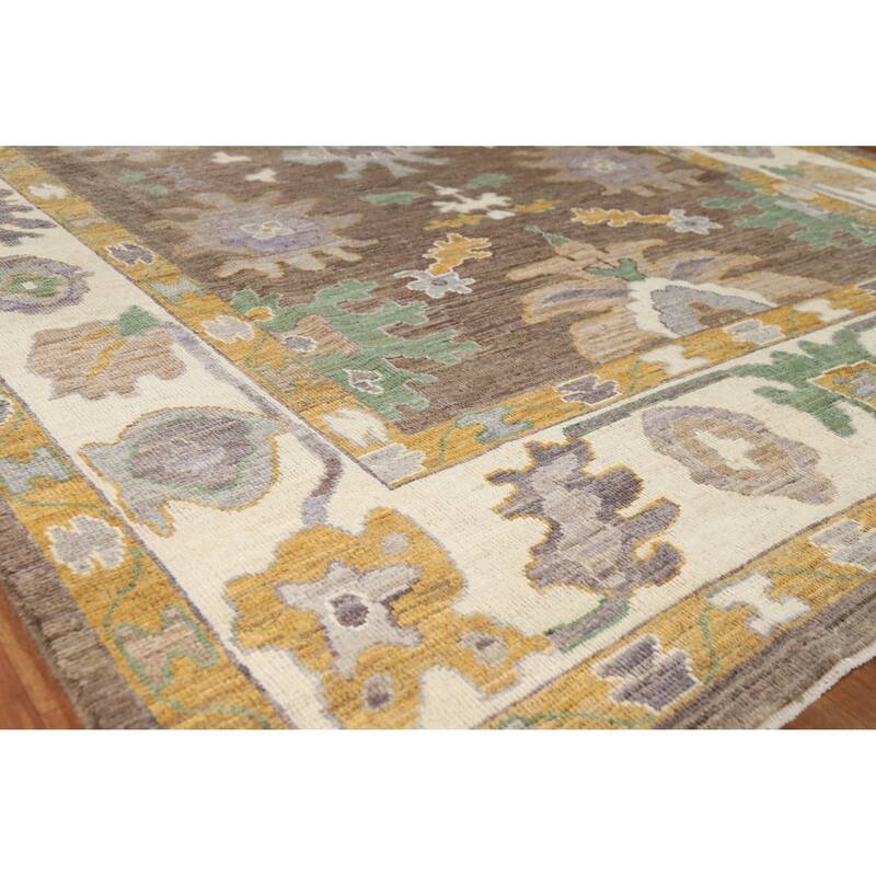 Hand Knotted Oriental 100% Wool Carpet Transitional All-Over Brown Oushak Area Rug - 8' 9'' X 6' 4''