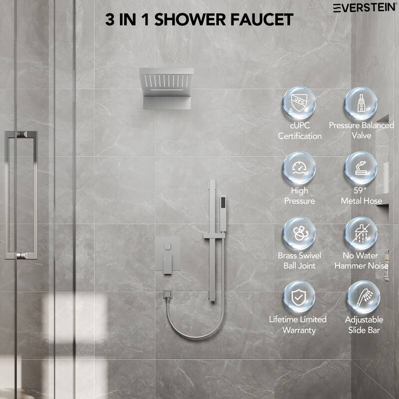Dual-Function Wall Mounted Waterfall & Rainfall Shower Faucet Set With Rough-In Valve - 22"*10"