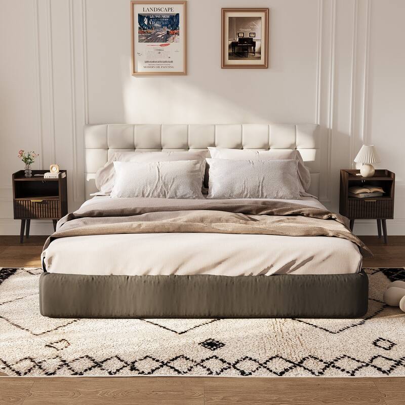 Modern Fluted Nightstand Set of 2 with USB Charging Station, Drawer and Open Storage Shelf