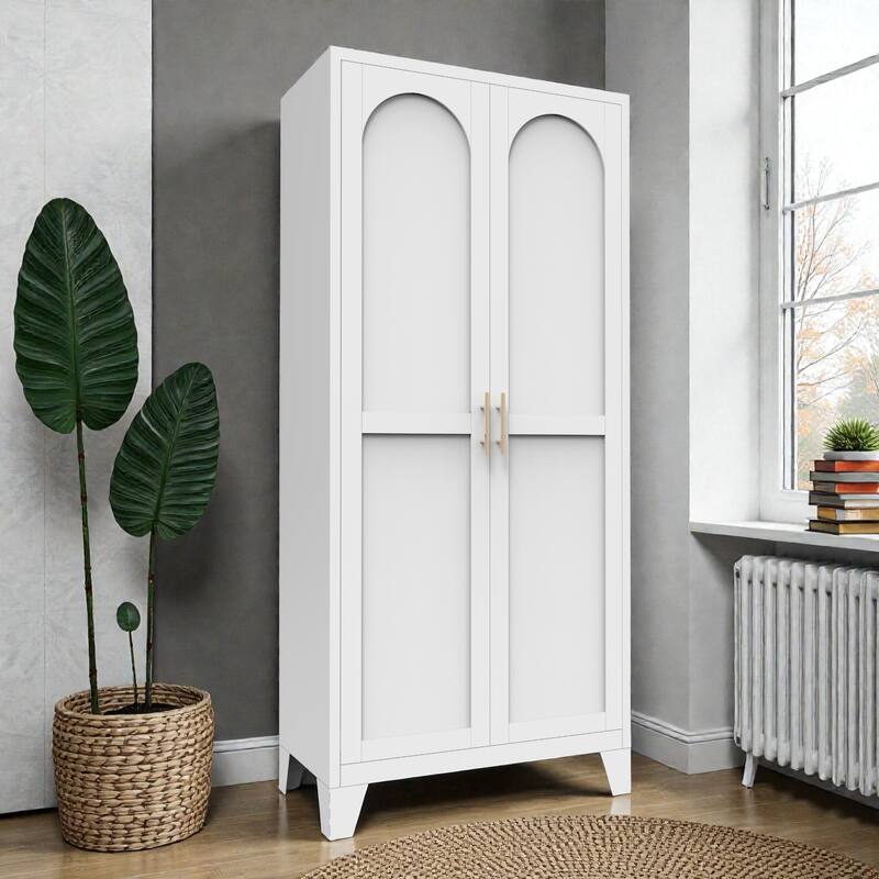 61'' Metal Storage Cabinet with Shapely Doors, Adjustable Shelves, Tall Steel Organizer for Bedroom, Living Room or Office