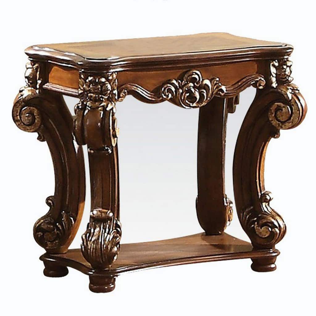 Royal Designed Wooden Side Table with Intricately Carved Body, Brown