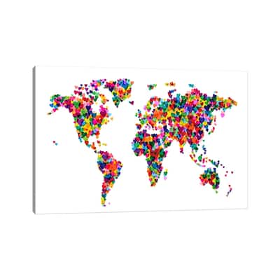 iCanvas "World Map Hearts (Multicolor)" by Michael Tompsett Canvas Print