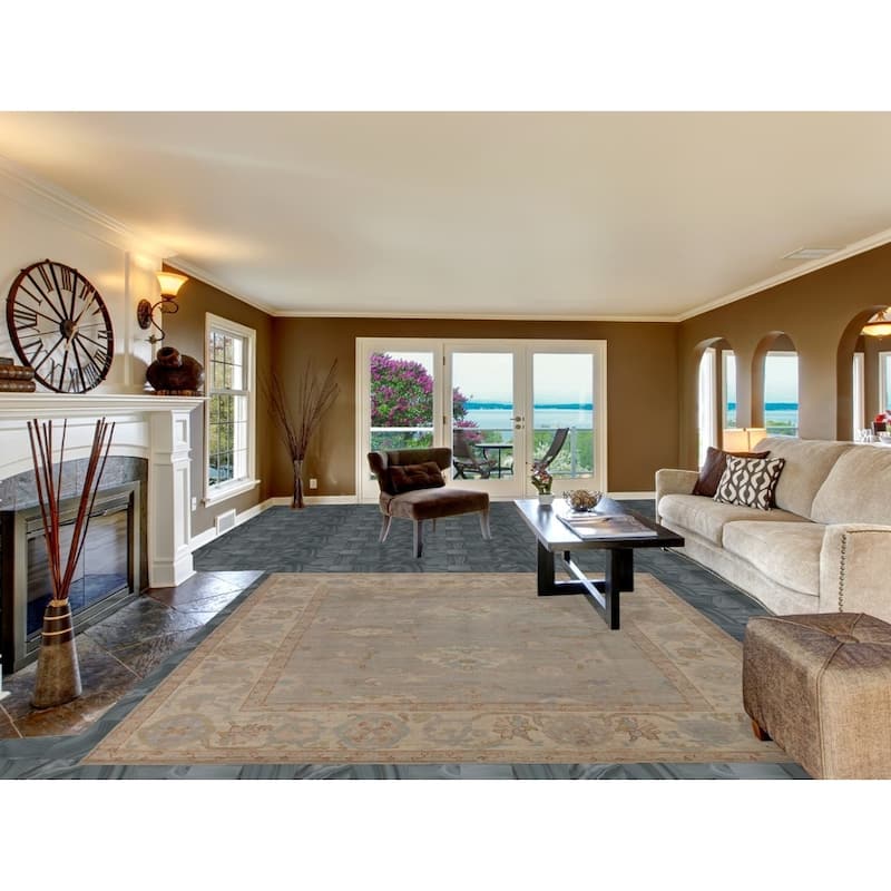 Hand Knotted Oriental 100% Wool Carpet Transitional All-Over Greys & Charcoal Oushak Area Rug - 9' 7'' X 8' 3''