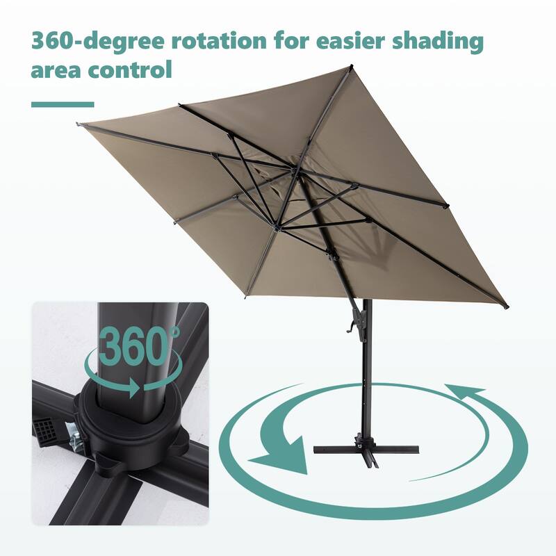 Outdoor 10FT 360 Degree Rotation Double Top Cantilever Umbrella