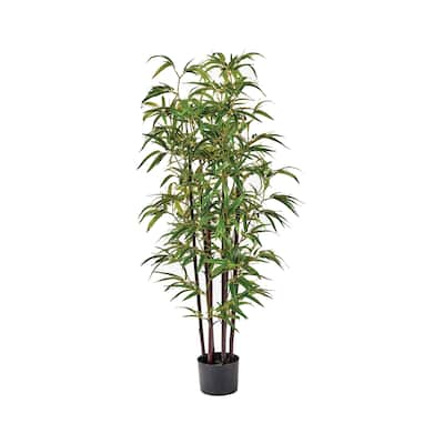 49" Artificial Bamboo Tree with 6 Black Trunks In A Pot - Green - 50