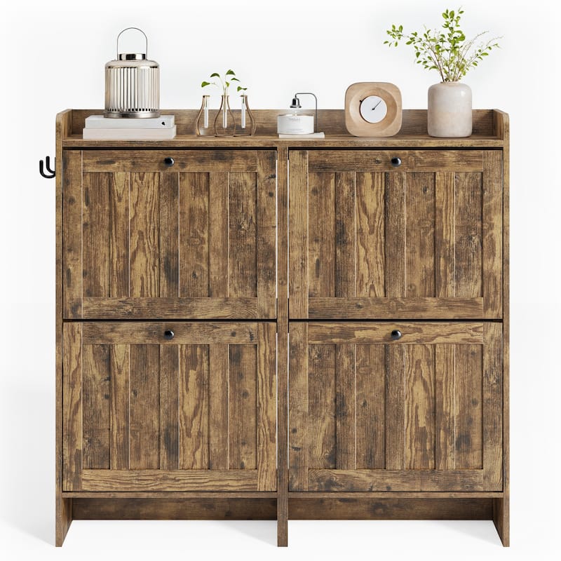 Shoe Cabinet with Flip Drawers, Slim Shoe Storage Cabinet for Entryway, Freestanding Narrow Rack with Open Storage