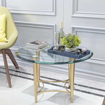 Round Glass Table, Coffee Table With Thick Beveled Polished Edge Glass, Wear Resistance Heat Resistance Glass Table