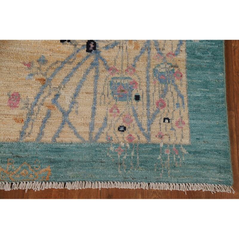 Vegetable Dye Oushak Turkish Runner Rug Handmade Wool Carpet - 2'10"x 11'9"