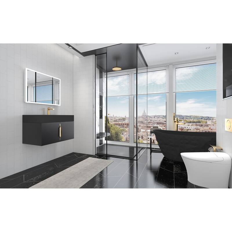 Amazon 30" Wall Mounted Bathroom Right Basin Vanity Set w/ Black Top