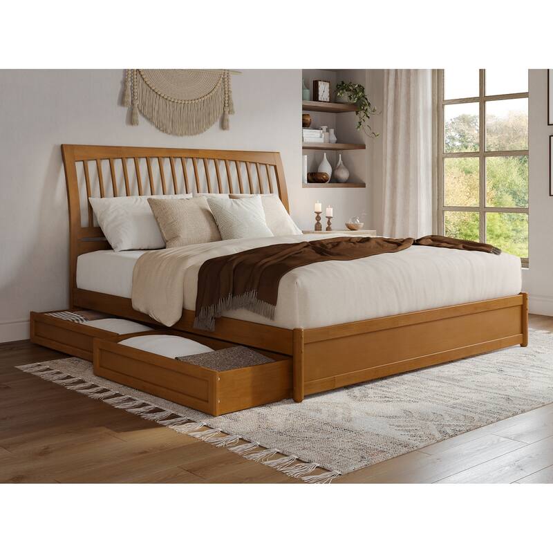 Roslyn Platform Bed with Panel Footboard and Storage Drawers - Light Toffee - King