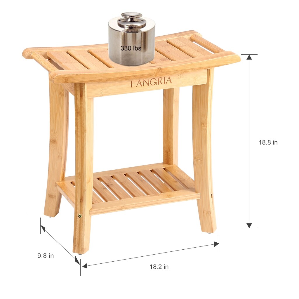 Langria Bamboo Shower Bench With Storage Shelf Rubber Feet Hanging Rods Bathroom Furniture Overstock 30686706