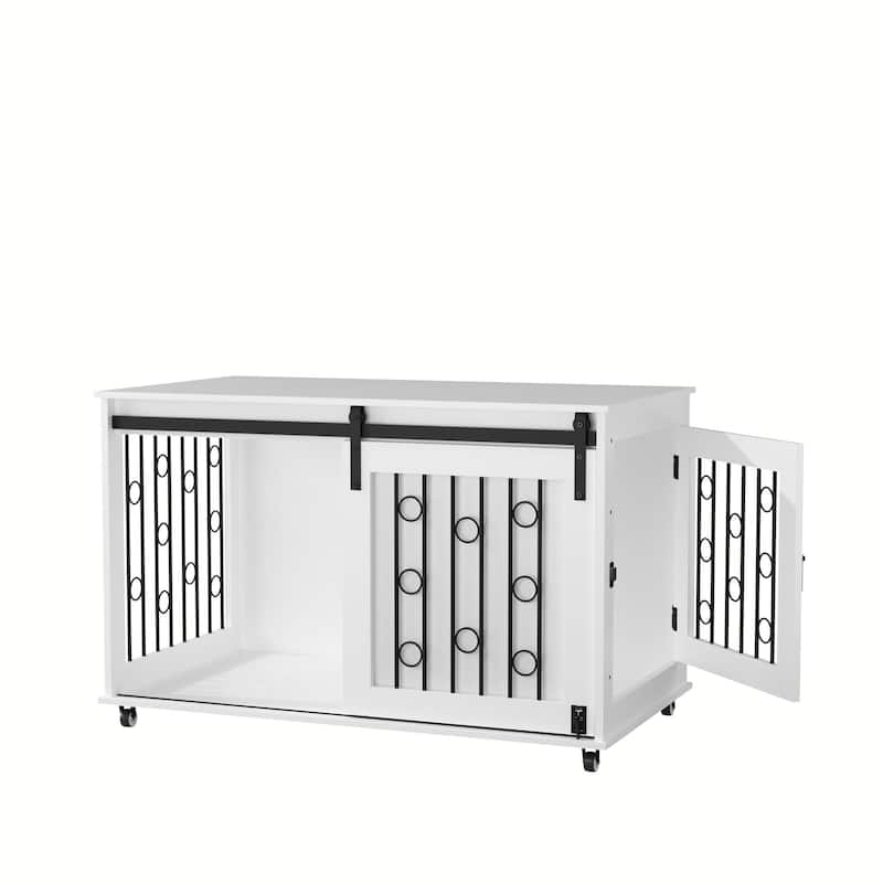 Modern Wooden Dog Crate Furniture with Sliding Barn Door and Side Door
