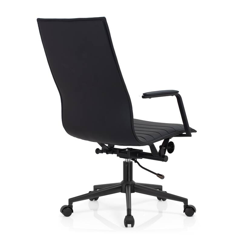 Set of 2 High Back Office Desk Chair | Upholstered Ribbed PU Leather | Armchair for Home, Executive, Conference, Meetings