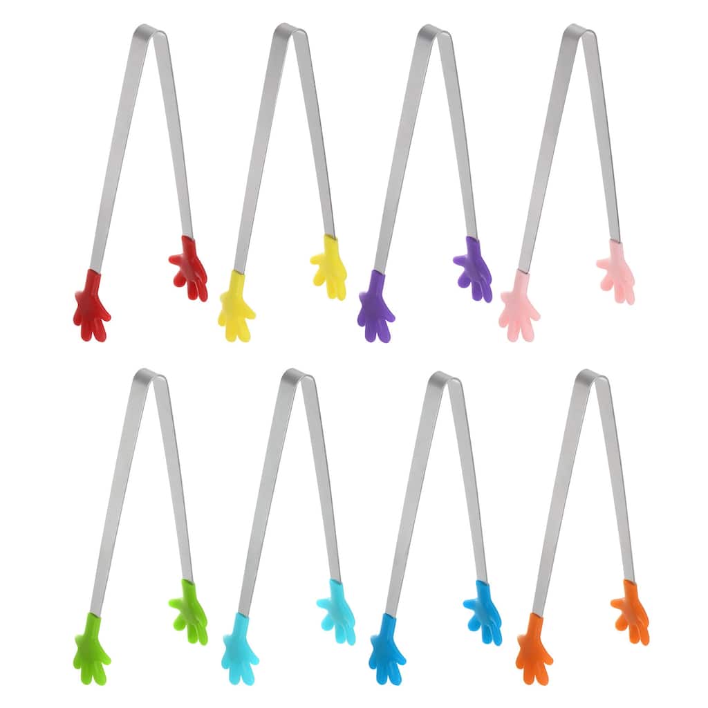 Mini Food Tongs Hand Shape Stainless Steel with Silicon Tips 8 Colors