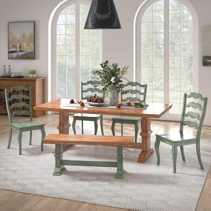 Ronda 78" Rectangular Solid Wood Top Dining Set with French Ladder Back Chairs