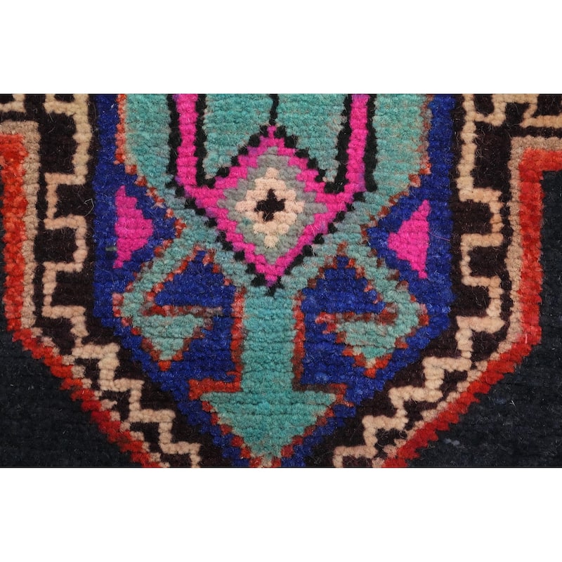 Hand Knotted Oriental 100% Wool Carpet Traditional Tribal Navy Blue & Blues Ardebil Runner Rug - 10' 0'' X 3' 2''