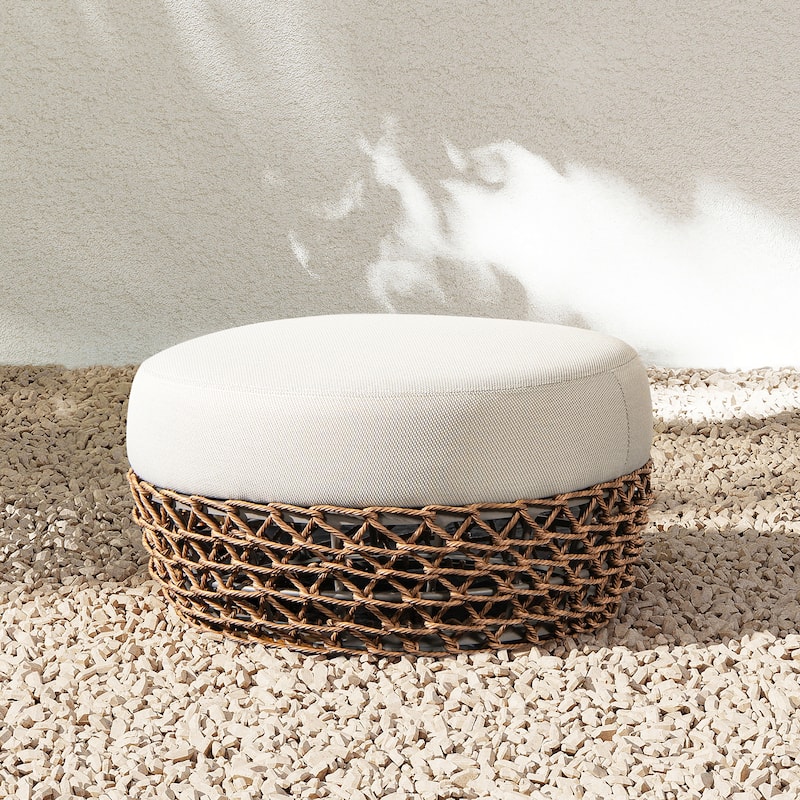 Willow 25" Woven Rope Upholstered Outdoor Patio Ottoman - 25"W X 25"D X 13.5"H