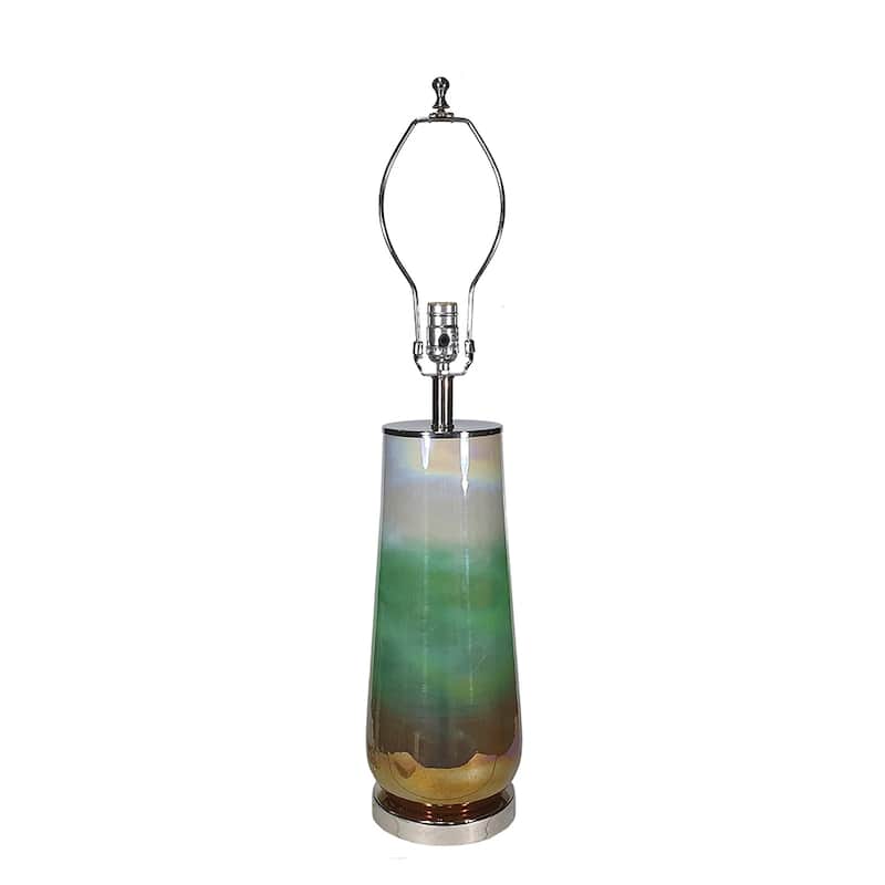 16x16x30 Inch Multicolor Glass Table Lamp with Linen Drum Shade Modern Home Lighting
