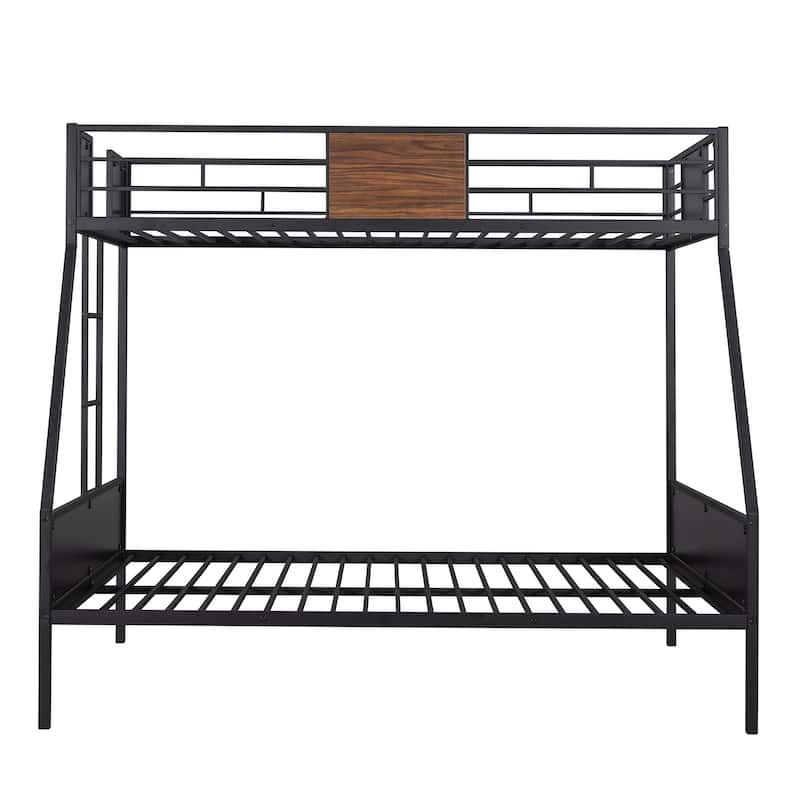 Twin-Over-Full Bunk Bed with Sturdy Steel Frame, Wood Accents, Safety Guardrails, and Ladder, Perfect for Boys, Girls, Teens