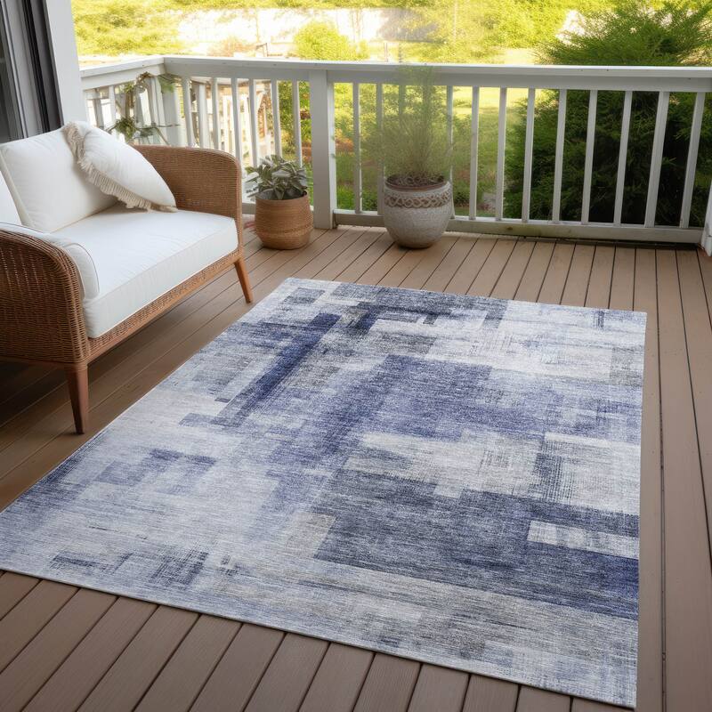 Machine Washable Indoor/ Outdoor Contemporary Abstract Chantille Rug