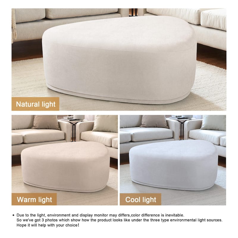 43" Rounded Triangle Upholstered Ottoman, Oversize Fabric Ottoman Footstool